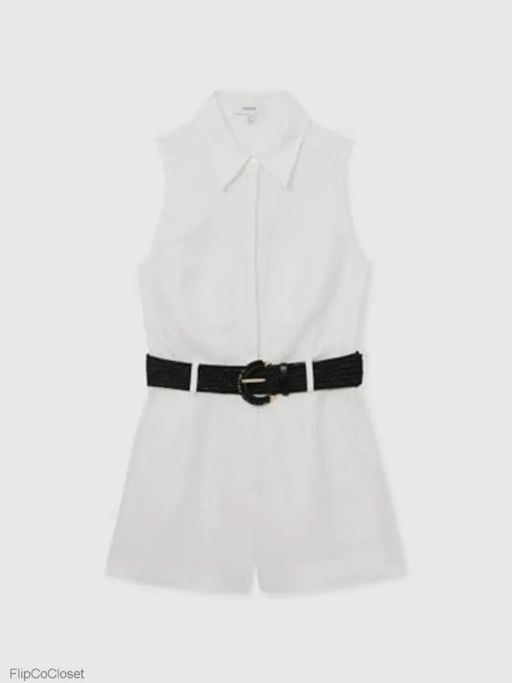 Linen Belted Playsuit Sleeveless Jumpsuit Loose Fit